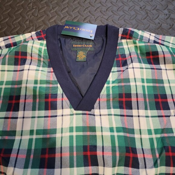 Vintage Men's Nylon Windbreaker by Izod, Plaid, Pullover V Neck, Lined, NOS, L - Picture 4 of 16